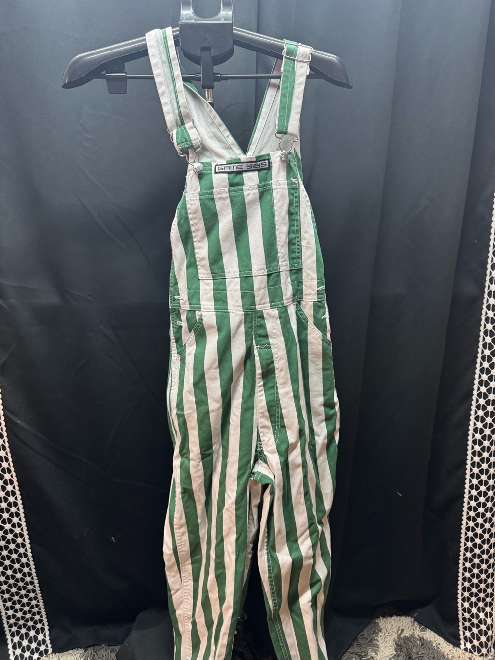 Game Over Green and White Striped Overalls